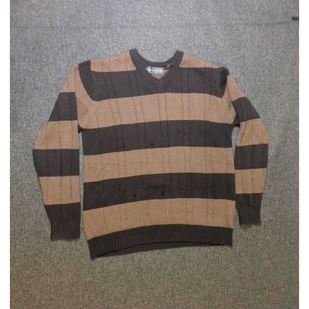 Vintage Oscar De La Renta Women's Striped Brown Sweater Size Large Regular